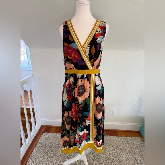 Anthropologie Maeve Botanica Faux Wrap Midi Dress Size 8 - Picture 2 of 11